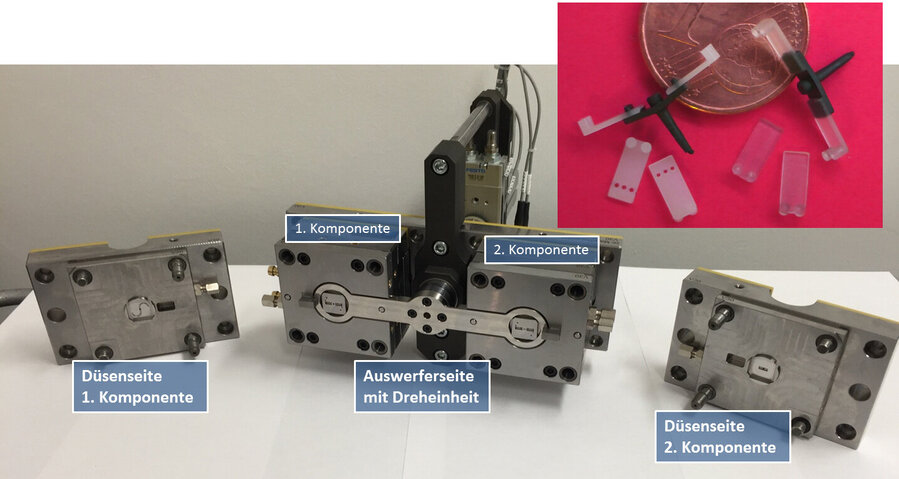 2K-Mikrospritzgießwerkzeug mit Demonstrationsformteilen