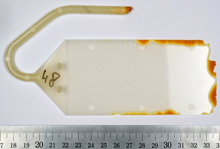 1 mm dicke PP-Platte 69 Tage bei 140°C gealtert
