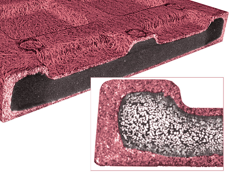 CT-Scan eines Sandwichbauteils mit chemisch oder physikalisch geschäumter Kernschicht