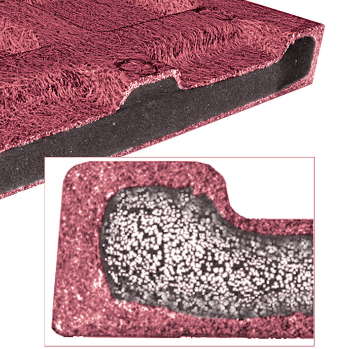 CT-Scan eines Sandwichbauteils mit chemisch oder physikalisch geschäumter Kernschicht